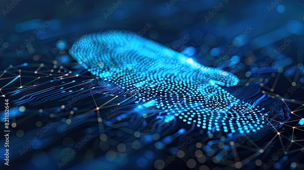 Poster close-up of a digital fingerprint on a network background, symbolizing digital security and identifi