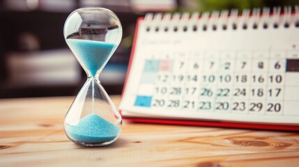 Countdown to important dates with an hourglass over calendar, time management concept