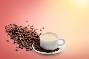 black coffee in cup, with aroma beans