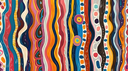 Vibrant abstract art with colorful wavy lines and dots. Perfect for backgrounds, decorations, or artistic projects seeking dynamic energy.