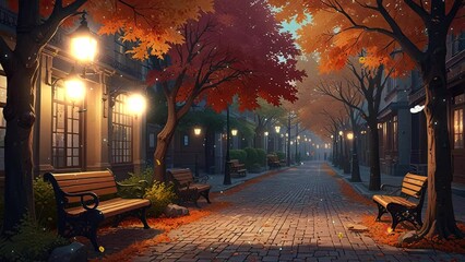 autumn at night in park 4k looping video