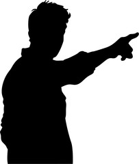 Silhouette of a person pointing on something black vector icon on transparent background.