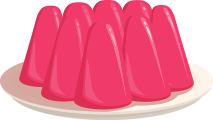 Digital illustration of a glossy, pink jelly dessert served on a simple plate