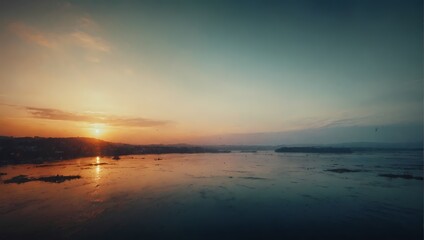 Obraz premium A serene sunset over water, creating a picturesque view generative AI.