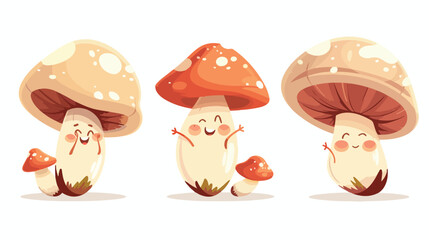 Cute happy champignon. Funny amusing mushroom. Comic