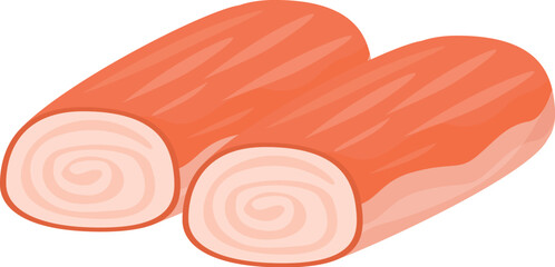 Isometric view of two cartoonstyle ham rolls with swirl patterns, isolated on white
