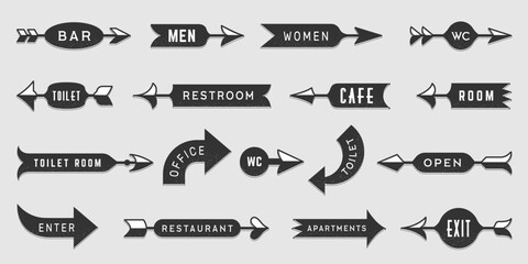 Direction arrows. Navigation guide route pointers recent vector arrow signs with text