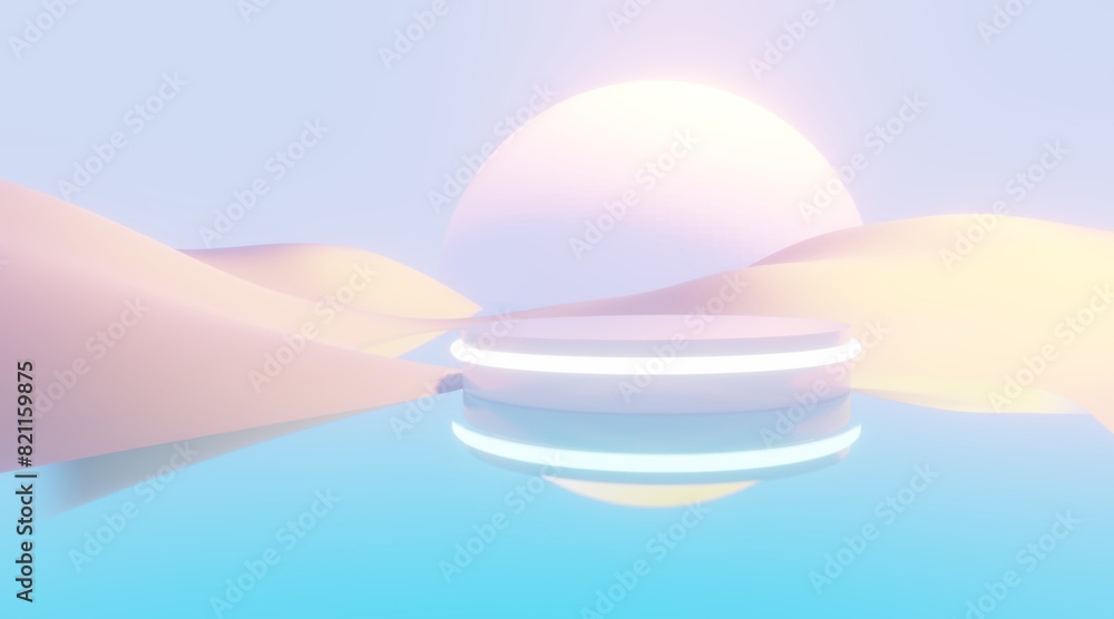 Poster podium backdrop for product display with dreamy landscape background 3d render