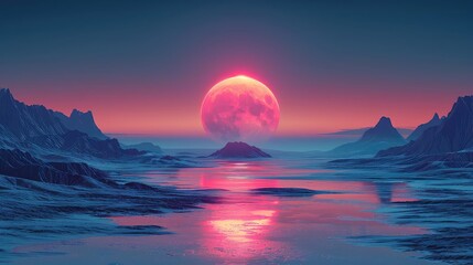 Badlands during sunset flat design front view colorful horizon theme 3D render Monochromatic Color Scheme