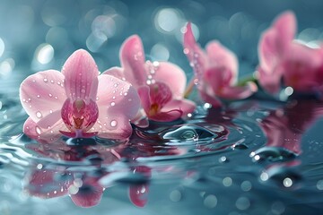Fototapeta premium Pink flowers floating in a pool of water
