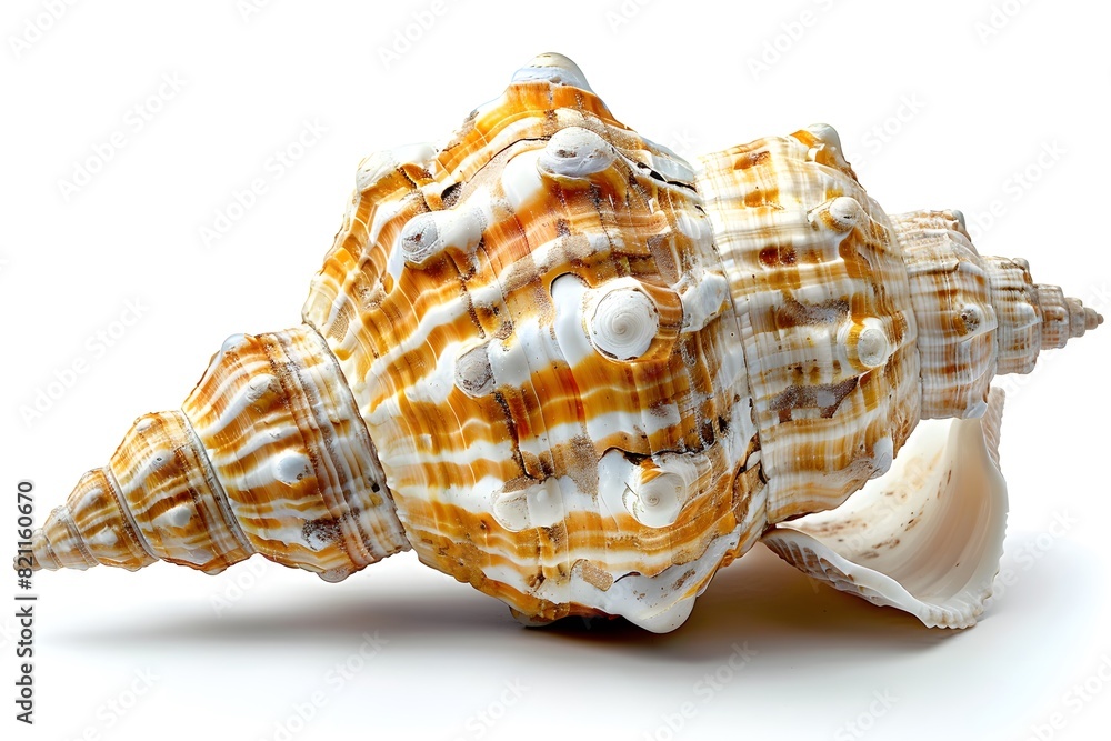 Poster a large shell on a table