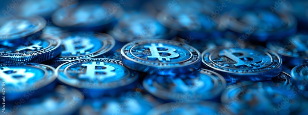 Poster many blue currency symbol are scattered, creating abstract background