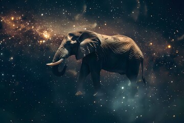an elephant floating in space