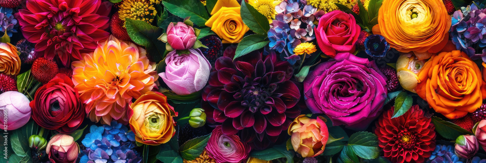 Aufkleber numerous colorful flowers arranged in a bunch against a wall creating a vibrant display of nature in