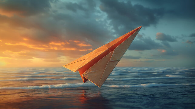 Award Winning National Geographic rule of thirds, photograph of a meticulously folded paper airplane, minimalist, plain sky background, ultra realistic photo, right in frame Captur
