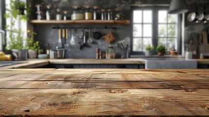 A kitchen with a wooden countertop and a window