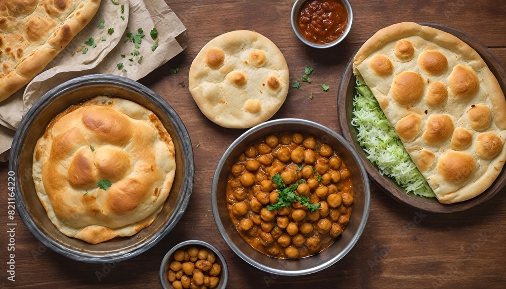 Wall mural chole bhature: a combination of spicy chickpea curry (chole) and deep-fried bread (bhature) on the w - Wall murals