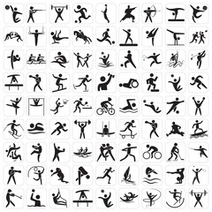 Sports icon set. Shapes Sports, Sports icon collection, Active lifestyle people and icon set, runners active lifestyle icons.