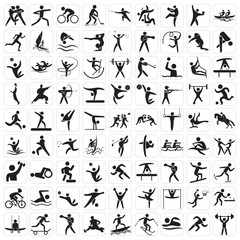 Sports icon set. Shapes Sports, Sports icon collection, Active lifestyle people and icon set, runners active lifestyle icons.