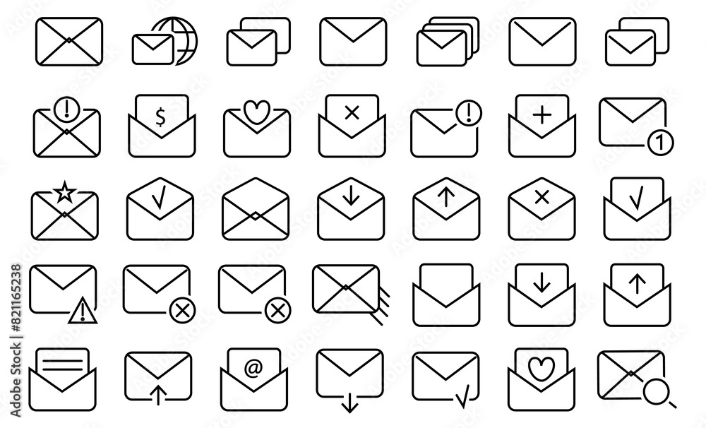 Poster mail icons collection. set of mail envelope icons in black. messaging symbols. vector illustration