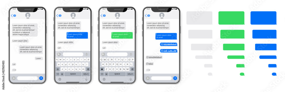 Aufkleber Phone with messenger app. Chat message app frame for smartphone. Messaging with speech bubble