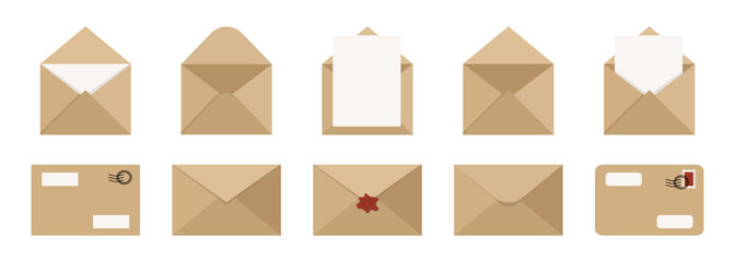 Post letter envelope collection. Set of mail envelopes on a white background