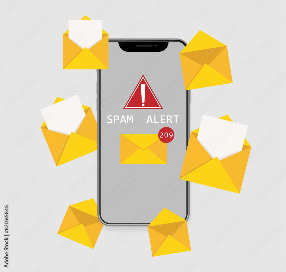 Poster Spam message alert in phone in a flat design