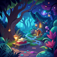 Glowing, enchanted forests with magical creatures for fantasy and storybook backgrounds.1