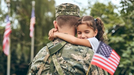 Soldier Embracing Young Daughter