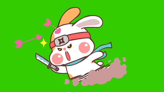 Ninja Rabbit Animation with Sword on Green Screen