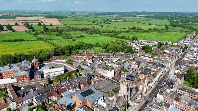 Reveal shot of Dorchester in Dorset