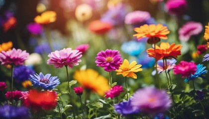 Colorful flowers in the garden. Close up. 