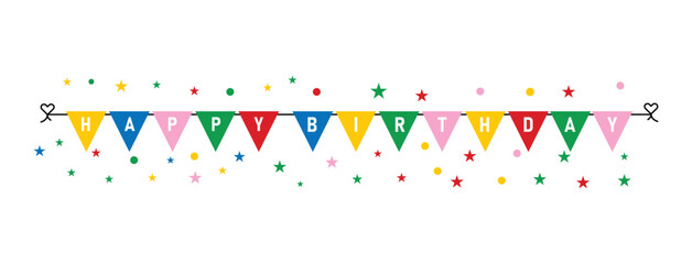 Happy birthday colorful decorative flags with text banner  Background