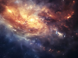 Fototapeta premium Stunning Spiral Galaxy with Luminous Core and Vibrant Colors Mesmerizing View of Universe' Swirling Beauty in Deep Space, Featuring Stars, Nebulae, and Infinite Expanse Cosmic Art