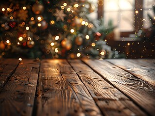 An empty wooden table in the foreground