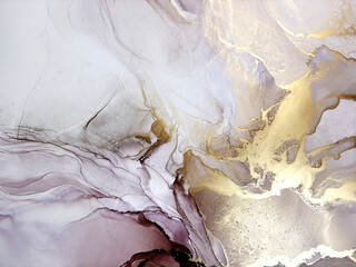 Abstract pink marble with gold — fluid art background with golden potal, stone texture made with...