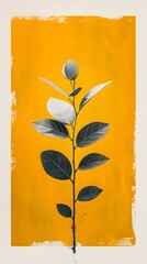 A plant with foliage on a yellow backdrop