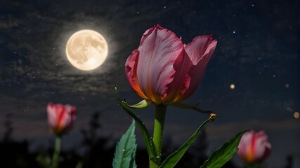 Obraz premium As the moon rises, the flower's petals unfurl like a symphony of color, each one a unique brushstroke in the night sky.