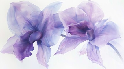 Delicate beauty. Violet orchids with translucent petals isolated on white background. 