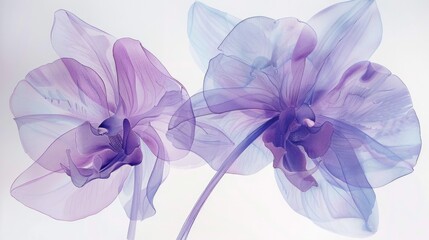 Delicate beauty. Violet orchids with translucent petals isolated on white background. 