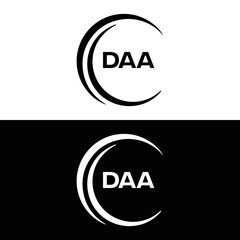 DAA logo. D A A design. White DAA letter. DAA, D A A letter logo design. D A A letter logo design in FIVE, FOUR, THREE, style. letter logo set in one artboard. D A A letter logo vector design.	
