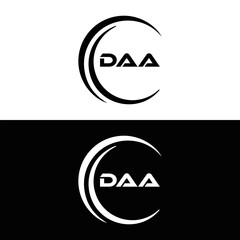 DAA logo. D A A design. White DAA letter. DAA, D A A letter logo design. D A A letter logo design in FIVE, FOUR, THREE, style. letter logo set in one artboard. D A A letter logo vector design.	
