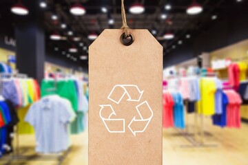 clothing tag recycle icon in big shop