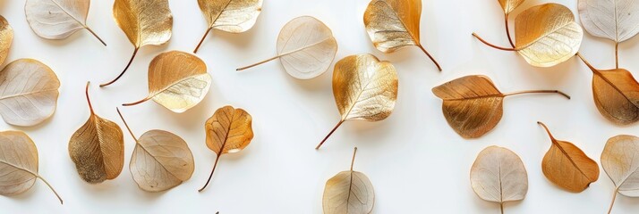 Autumnal Flat Lay Composition with Golden Leaves and Branches Generative AI