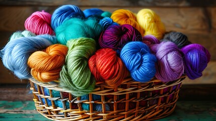 A basket overflowing with brightly colored wool roving for felting