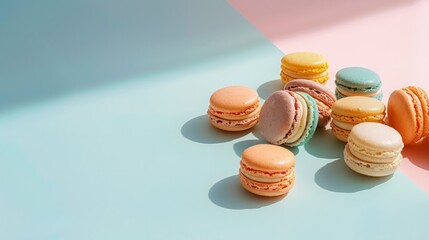Obraz premium simple, neutral background to highlight the vibrant colors of the macarons generative ai