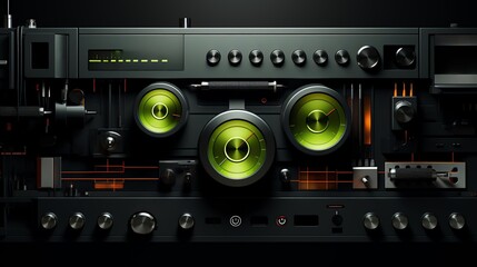 Fototapeta premium Close-up minimal digital painting of a smart fridge organizing system, showing compartments with automated sorting features, in a subdued palette with highlights of neon blue