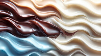 Fototapeta premium Swirling Chocolate Cream and Cocoa Liquid Background - Abstract Textured Gradient Pattern, Splashing Chocolate Waves, Digital Watercolor Painting, AI-Generated 4K Wallpaper