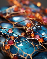 Close-up of nano-engineered material with molecular precision, minimal digital painting, showcasing a pattern of atoms in cool, metallic hues