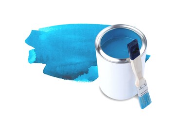 Can with bright color paint and brush